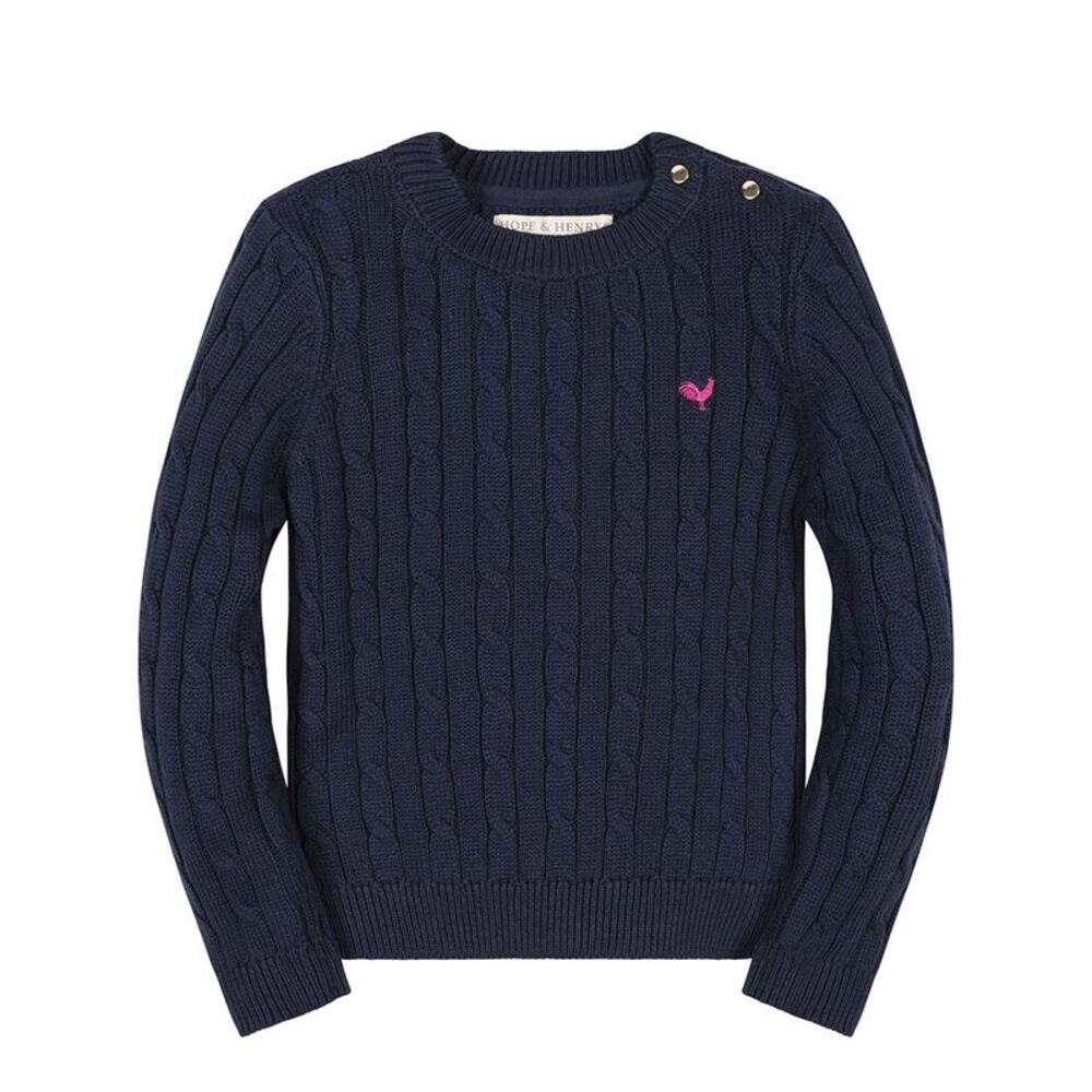 Hope & Henry Girls Organic Crew Neck Cable Sweater